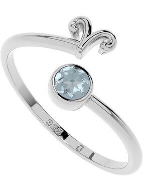 ARIES Natural Gemstone with Zodiac Sign, Stackable Ring